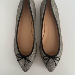 J. Crew Women's Gemma Glitter Silver Flats with Black Trim NEW